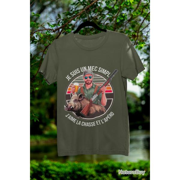 Je Suis Un Mec Simple J'aime La Chasse Et L'Ap�ro Humour T-Shirt toutes tailles, NEUF !