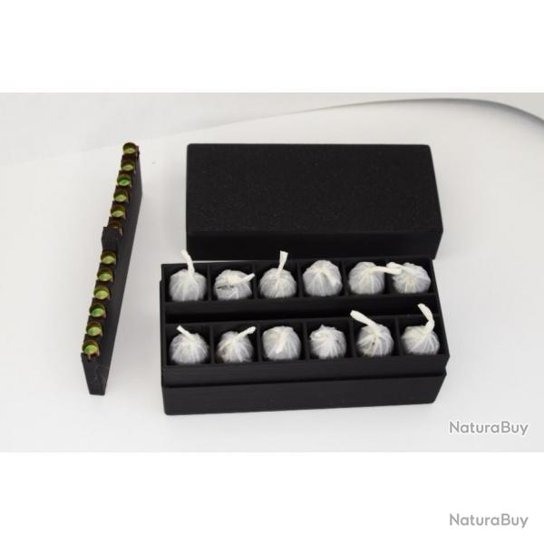 Boite de rangement cal 44 et cal 36 pour 12 cartouches papier de Poudre Noire et 12 amorces