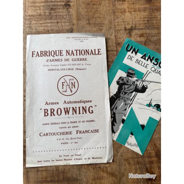 Catalogues dpliant (2 pages) Browning, FN Herstal