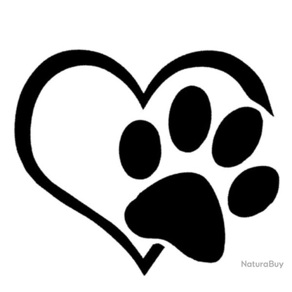 autocollant chien  de voiture motif coeur patte de chien Noir ou blanc . A