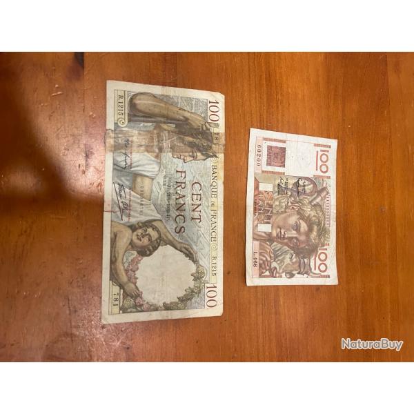 Lot 2 billet 100 francs