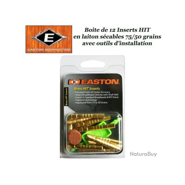 EASTON Inserts HIT lourds en laiton s�cables 75-50 grains pour tubes et fl�ches Axis 12 Pack