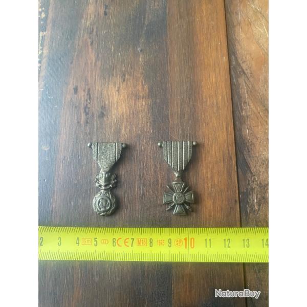 M�daille militaire et et croix de guerre miniature en bronze