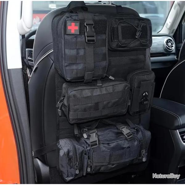 Organisateur de si�ge arri�re de voiture tactique panneau en nylon avec 5 pochettes MOLLE amovibles