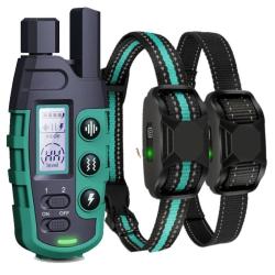 2 Colliers de Dressage Chiens Rechargeables Port&eacute;e 1100m &Eacute;tanches IP67 Bip Vibration Stimulation Ver