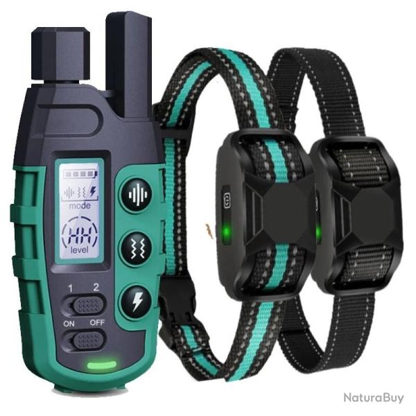 2 Colliers de Dressage Chiens Rechargeables Port�e 1100m �tanches IP67 Bip Vibration Stimulation Ver