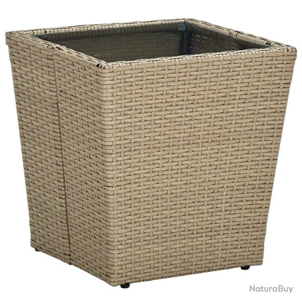 Table � th� Beige 41,5x41,5x44cm R�sine tress�e et verre tremp�