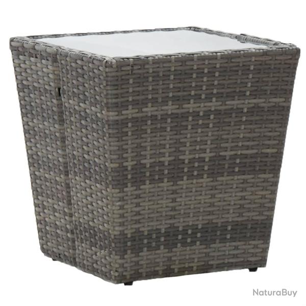 Table � th� Gris 41,5x41,5x43 cm R�sine tress�e et verre tremp�