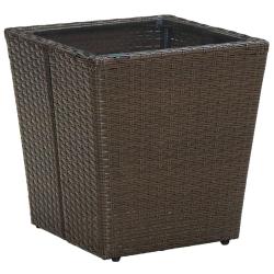 Table &agrave; th&eacute; Marron 41,5x41,5x44 cm R&eacute;sine tress&eacute;e verre tremp&eacute;