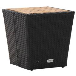 Table &agrave; th&eacute; Noir 41,5x41,5x43cm R&eacute;sine tress&eacute;e et bois d'acacia