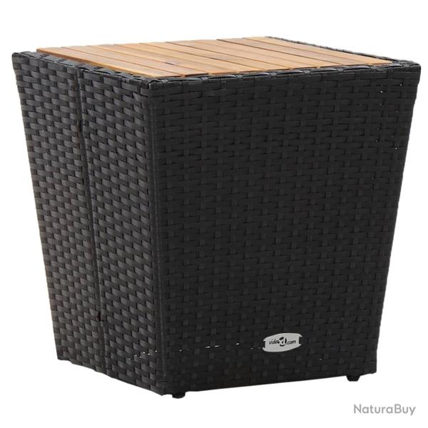 Table � th� Noir 41,5x41,5x43cm R�sine tress�e et bois d'acacia