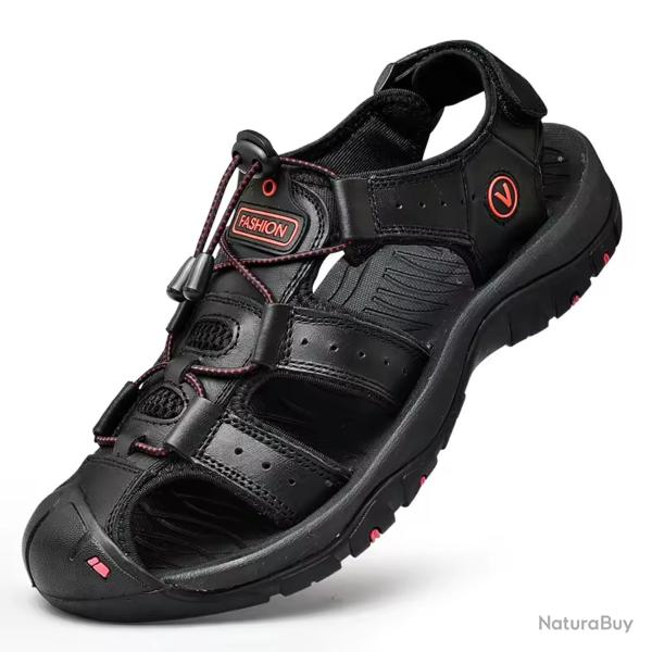 Sandales en cuir vritable homme - Chaussures d't dcontractes, plein air, plage, grande taille