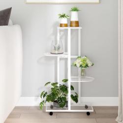Jardini&egrave;re &agrave; 4 niveaux avec roues 44x23x80 cm Blanc Fer