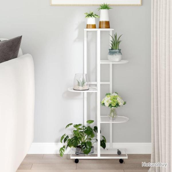 Jardinire  5 niveaux avec roues 44x23x100 cm Blanc Fer alsavelo