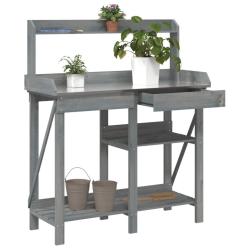 Banc de rempotage avec &eacute;tag&egrave;res gris bois massif de sapin
