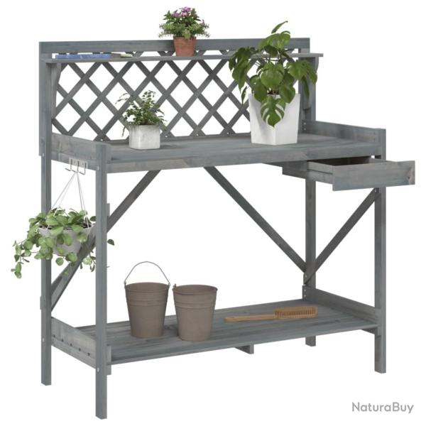 Banc de rempotage avec treillis gris bois massif de sapin alsavelo