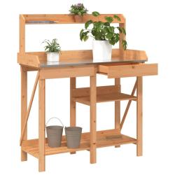 Banc de rempotage avec &eacute;tag&egrave;res marron bois massif de sapin