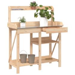 Banc de rempotage avec &eacute;tag&egrave;res bois massif de sapin