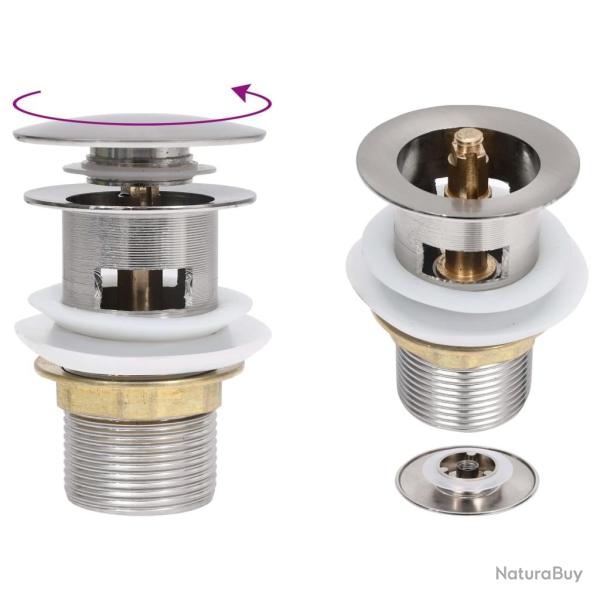 Drain � poussoir avec d�bordement Argent� 6,4x6,4x9,1 cm