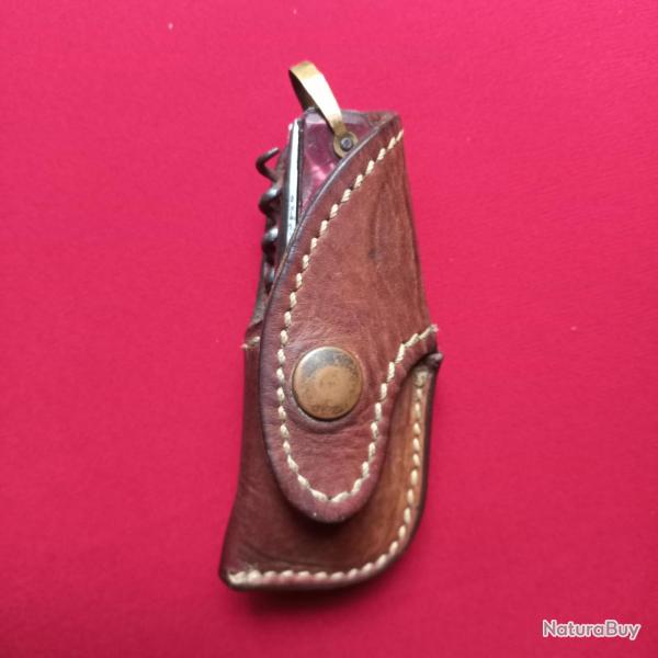 ancien couteau pliant  pradel + �tui en cuir