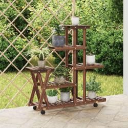 Support &agrave; fleurs avec roues 95x25x101 cm bois massif de sapin