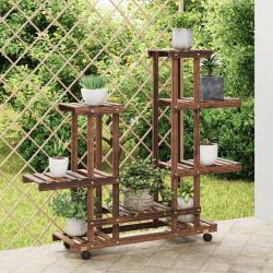 Support &agrave; fleurs avec roues 95x25x101 cm bois massif de sapin