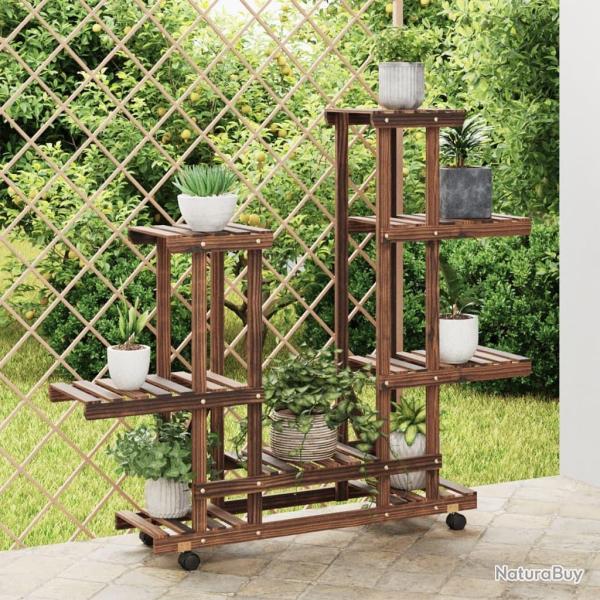 Support � fleurs avec roues 95x25x101 cm bois massif de sapin
