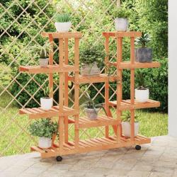Support &agrave; fleurs avec roues 110x25x115 cm bois massif de sapin