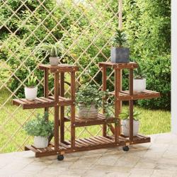 Support &agrave; fleurs avec roues 110x25x78 cm bois massif de sapin