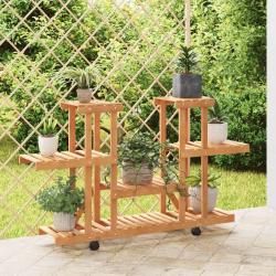Support &agrave; fleurs avec roues 110x25x78 cm bois massif de sapin