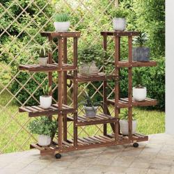 Support &agrave; fleurs avec roues 110x25x115 cm bois massif de sapin