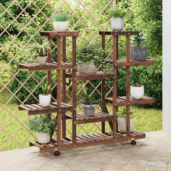 Support � fleurs avec roues 110x25x115 cm bois massif de sapin