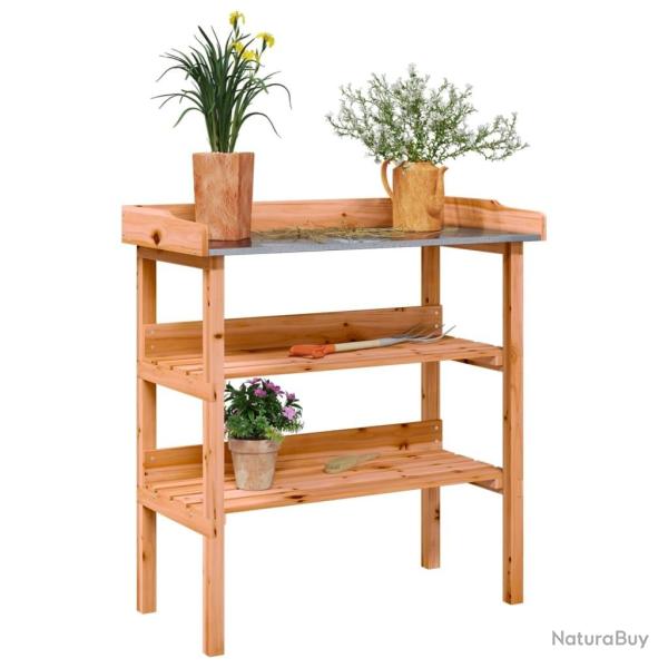 Table � plantes avec �tag�res marron 78x38x82,5cm bois de sapin