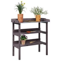 Table &agrave; plantes avec &eacute;tag&egrave;res gris 78x38x82,5 cm bois de sapin alsavelo