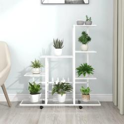 Support pour plantes sur roues 94,5x25x92,5 cm Blanc M&eacute;tal