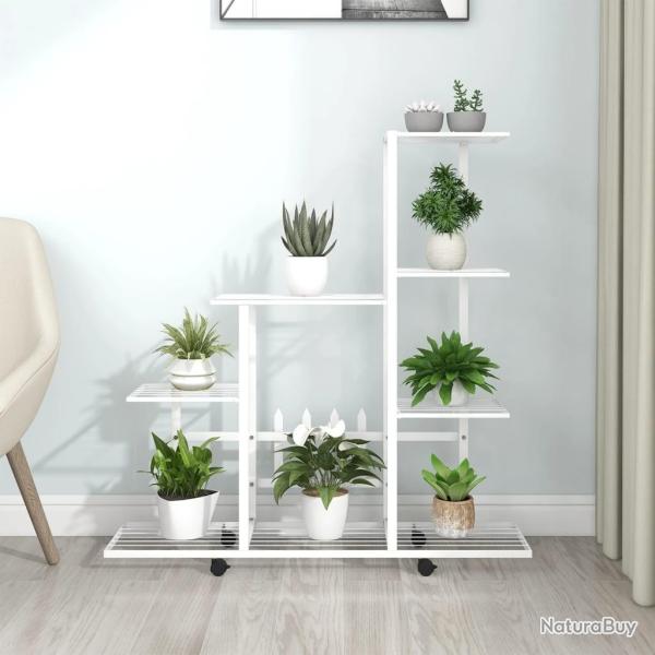 Support pour plantes sur roues 94,5x25x92,5 cm Blanc M�tal
