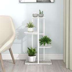 Support pour plantes 4 niveaux 43x22x76 cm Blanc M&eacute;tal
