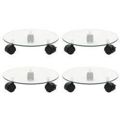 Supports roulants &agrave; plantes 4 pcs 28 cm Verre tremp&eacute; Rond