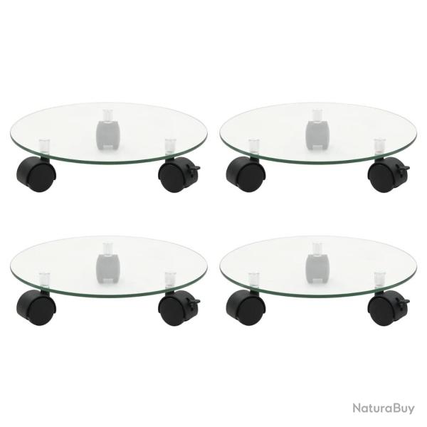 Supports roulants � plantes 4 pcs 28 cm Verre tremp� Rond