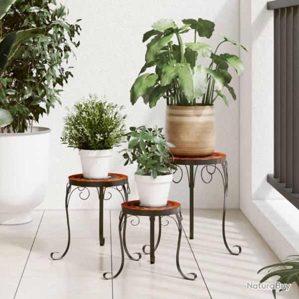 Supports pour plantes 3 pcs terre cuite et blanc c�ramique