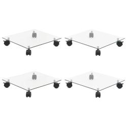 Supports roulants &agrave; plantes 4 pcs 35x35 cm Carr&eacute; Verre tremp&eacute;