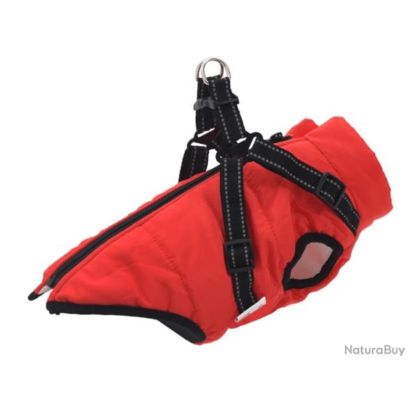Manteau pour chien imperm�able avec harnais r�fl�chissant - Rouge - Taille L28