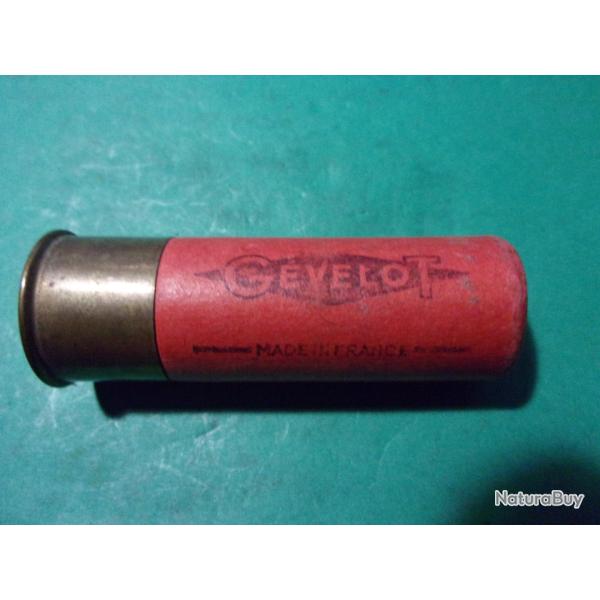 Munition de chasse cal:12 Gevelot PARIs, tui carton rouge culot 16 mm laitonn