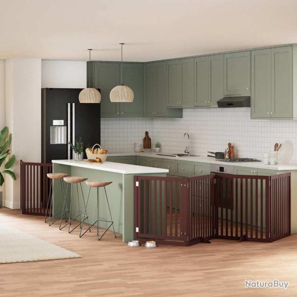 Barri�re pour chien avec porte pliable 6 panneaux bois peuplier