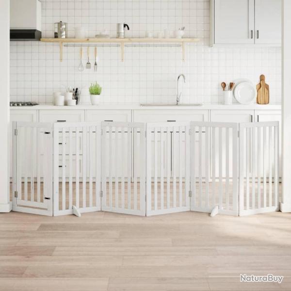 Barri�re pour chiens et porte 6 panneaux blanc bois de peuplier alsavelo