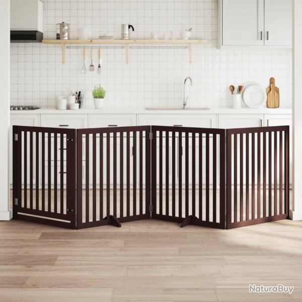 Barri�re pour chiens avec porte 4 panneaux bois de peuplier alsavelo