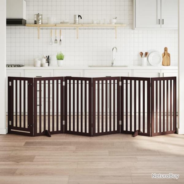 Barri�re pour chiens avec porte 6 panneaux bois de peuplier