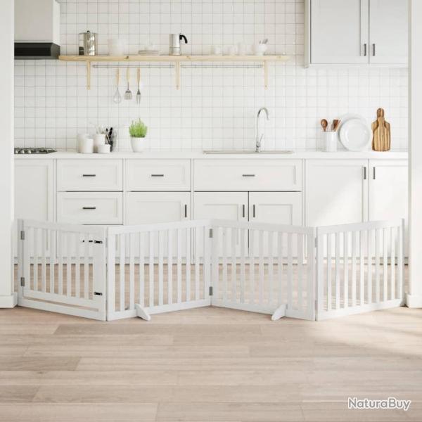 Barri�re pour chiens et porte 4 panneaux blanc bois de peuplier alsavelo