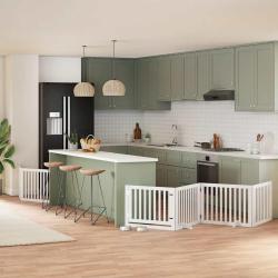 Barri&egrave;re pour chien porte pliable 6panneaux blanc bois peuplier alsavelo