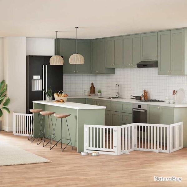 Barri�re pour chien porte pliable 6panneaux blanc bois peuplier alsavelo